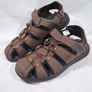 Lands' End Men 9D Brown Sport Sandals Closed Toe Hiking Water Shoes Bungee Laces